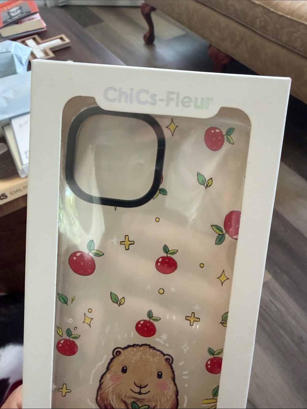 Beige Phone Case with Red Fruit Pattern